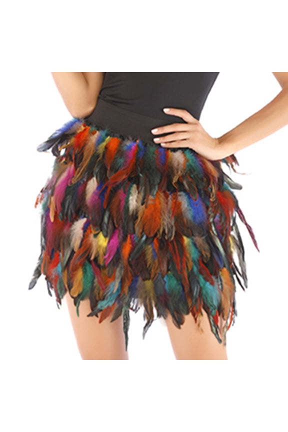 Women's Halloween Tutu Skirts Mardi Gras Feather Skirt Iridescent Belly Dance Mini Tulle Fringe Gothic Skirt Multicolored Rainbow Medium