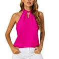 thumbnail image 1 of SWSMCLT Women's Halter Shirt Fall Top Ruched Summer Slimming Fashion Bow Casual Vest High Neck Sleeveless Rose XX-Large, 1 of 4
