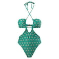 thumbnail image 1 of SWSMCLT Women's Halter Slimming Ruched Bathing Suit Sexy One Piece Swimsuit Beach Brazilian Plunge Swimwear Green 12, 1 of 2