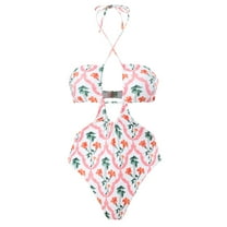 SWSMCLT Women's Halter Slimming Ruched Bathing Suit Sexy One Piece Swimsuit Beach Brazilian Plunge Swimwear White 12