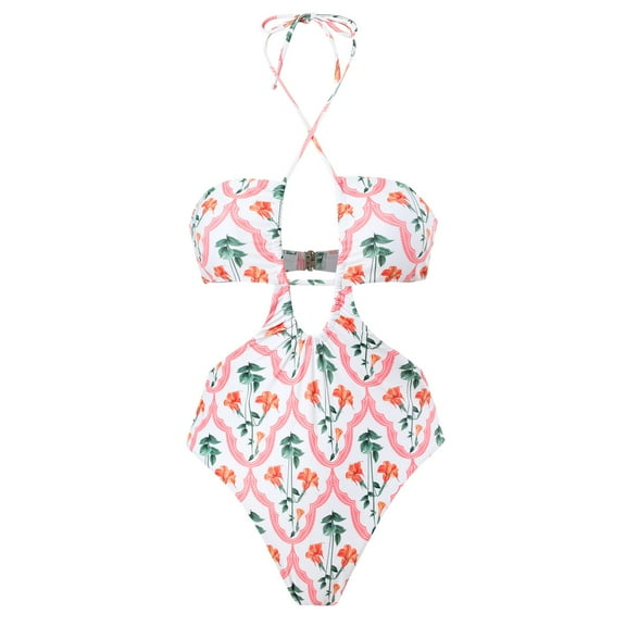 SWSMCLT Women's Halter Slimming Ruched Bathing Suit Sexy One Piece Swimsuit Beach Brazilian Plunge Swimwear White 12