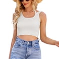 thumbnail image 1 of SWSMCLT Women's Halter Tank Top Ribbed Top Fashion Slimming Light Vest Fitted Sleeveless Crop Soft Crew Neck Beige Large, 1 of 1