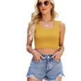 thumbnail image 1 of SWSMCLT Women's Halter Tank Top Ribbed Top Fashion Slimming Light Vest Fitted Sleeveless Crop Soft Crew Neck Golden Large, 1 of 1