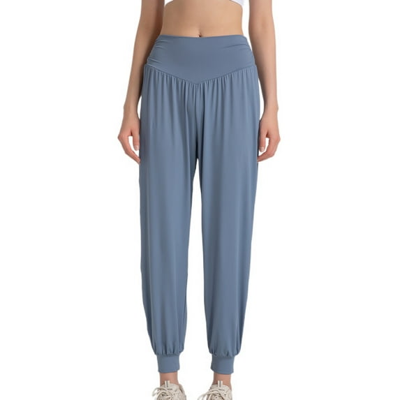 SWSMCLT Women's Harem Yoga Pants Long High Waisted Stretch Trousers Sweatpants Gym Casual Petite Jogging Blue 10