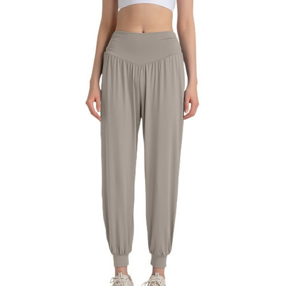SWSMCLT Women's Harem Yoga Pants Long High Waisted Stretch Trousers Sweatpants Gym Casual Petite Jogging Cream 10