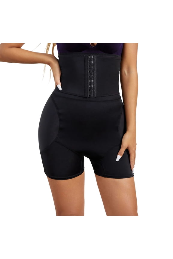 Women's High Compression Shapewear Lifter Body Shaper Thigh Control Shapewear Shorts Butt Enhancing Hip Pads Black Medium