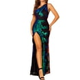 thumbnail image 1 of SWSMCLT Women's High Slit Maxi Sequin Dress Prom Floral Evening Gown Sexy Cocktail Bridesmaid Party Full-Length One Shoulder Backless Formal Homecoming Hoco Slit Long Dresses Green 10, 1 of 5