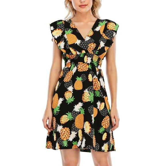 SWSMCLT Women's High Waist Casual Holiday Dresses Summer Sleeveless Ruffle Dress Short Sundress Midi Fall Ruffle Cute Birthday Black Large