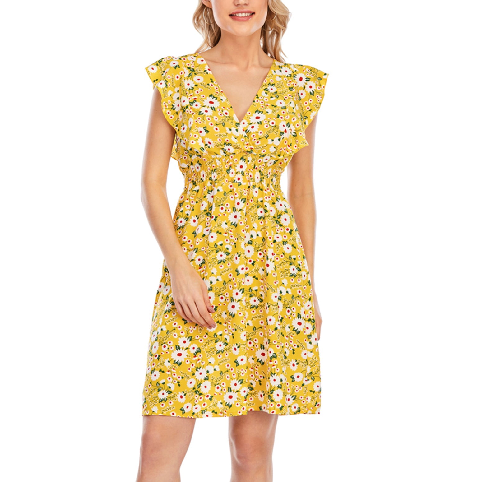 SWSMCLT Women's High Waist Casual Holiday Dresses Summer Sleeveless ...