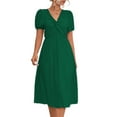 thumbnail image 1 of SWSMCLT Women's High Waist Cute Summer Ruched Long Dress V Neck Sundress Short Sleeve Fashion Lantern Sleeve Dresses Green Large, 1 of 4