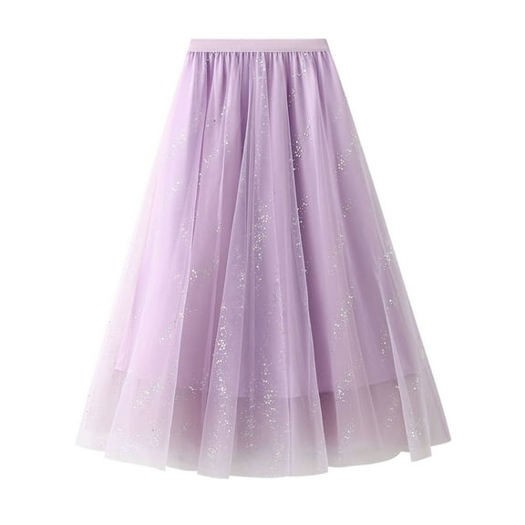 SWSMCLT Women's High Waist Tulle Skirt Flowy Chiffon Pleated Layered A Line Summer Calf Length Vintage Skirt Mesh Purple Small-Large