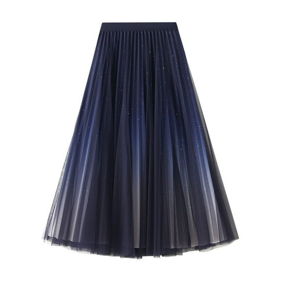 SWSMCLT Women's High Waist Tulle Skirt Mesh Soft Casual Winter Pleated Skirt Vintage Fall A Line Layered Sequin Blue Small-Large