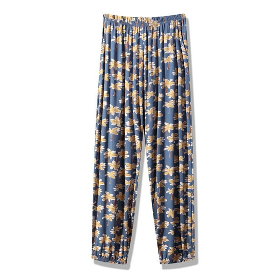 SWSMCLT Women's High Waisted Pajamas Spandex Soft Winter Loose Pleated Pjs Plus Size Pants Cotton Casual Maple Leaf Large