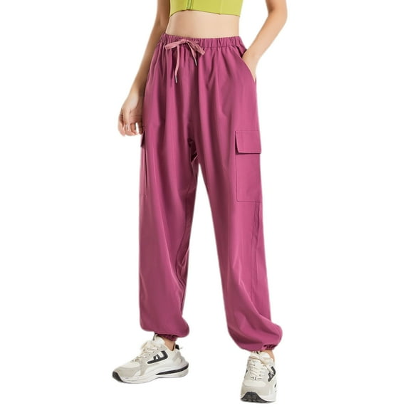 SWSMCLT Women's High Waisted Pants Jogger Comfy Drawstring Workout Summer Lightweight Sweatpants Joggers Gym Long Baggy Amaranth Small