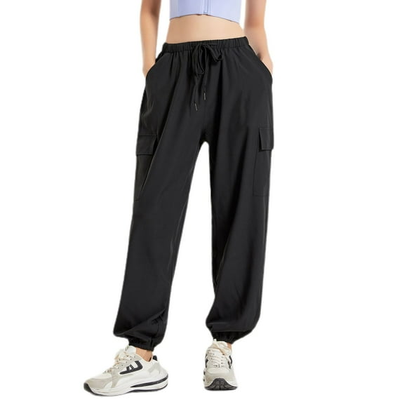 SWSMCLT Women's High Waisted Pants Jogger Comfy Drawstring Workout Summer Lightweight Sweatpants Joggers Gym Long Baggy Black Large
