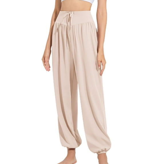 SWSMCLT Women's High Waisted Pants Long Yoga Soft Jogger Trousers Pants Gym Yoga Drawstring Loose Spandex Cream 12