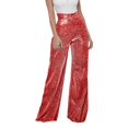 thumbnail image 1 of SWSMCLT Women's High Waisted Pants Wide Leg Palazzo Casual Metallic StretchSoft Trousers Long Casual Pants Red Small, 1 of 1