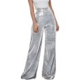 thumbnail image 1 of SWSMCLT Women's High Waisted Pants Wide Leg Palazzo Casual Metallic StretchSoft Trousers Long Casual Pants Silver X-Large, 1 of 1