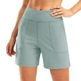 thumbnail image 1 of SWSMCLT Women's High Waisted Shorts Spandex Thin Elastic Waist Yoga Shorts Running Soft Biking Cyan 14, 1 of 5