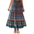thumbnail image 1 of SWSMCLT Women's High Waisted Skirt Summer Long Boho Skirts Gypsy Hippie Ruffle Pleated Flowy Beach Casual Elastic Elastic Waist Peacock Blue X-Large, 1 of 5