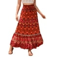 thumbnail image 1 of SWSMCLT Women's High Waisted Skirt Summer Long Boho Skirts Gypsy Hippie Ruffle Pleated Flowy Beach Casual Elastic Elastic Waist Red Medium, 1 of 4