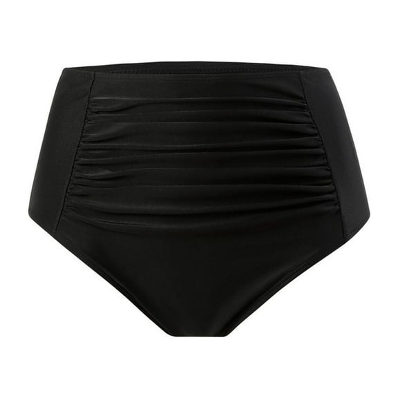 SWSMCLT Women's High Waisted Swimsuit Shorts Swimming Brief Ruched Basic Swimwear Full Coverage Swim Shorts Black Medium