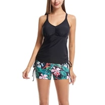 SWSMCLT Women's High Waisted Tankini V Neck Boyshort Swimsuit Bathing Suit Modest 2 Piece Cute Slimming Short Black5 4-6