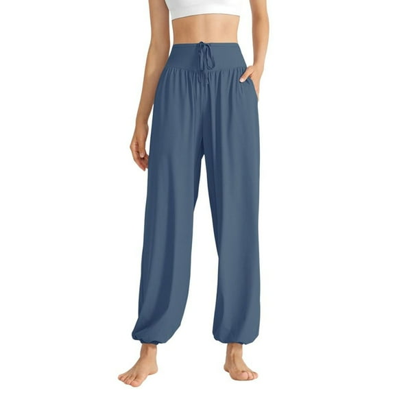 SWSMCLT Women's High Waisted Yoga Pants Hiking Stretch Fashion Joggers Yoga Sweatpants Lightweight Loose Blue 0-2