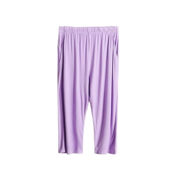 SWSMCLT Women's Home Capri Pajama Pants Modal Autumn Classic Elastic Band Capri Medium Waist Pajama Bottoms Light Purple Small