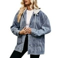 thumbnail image 1 of SWSMCLT Women's Hooded Jean Jacket Soft Light Washed Loose Fit Classic Collared Denim Jacket Spring Fall Top Long Sleeve Button Down Pocket Oversized Baggy Detachable Hood Light Blue Medium, 1 of 5