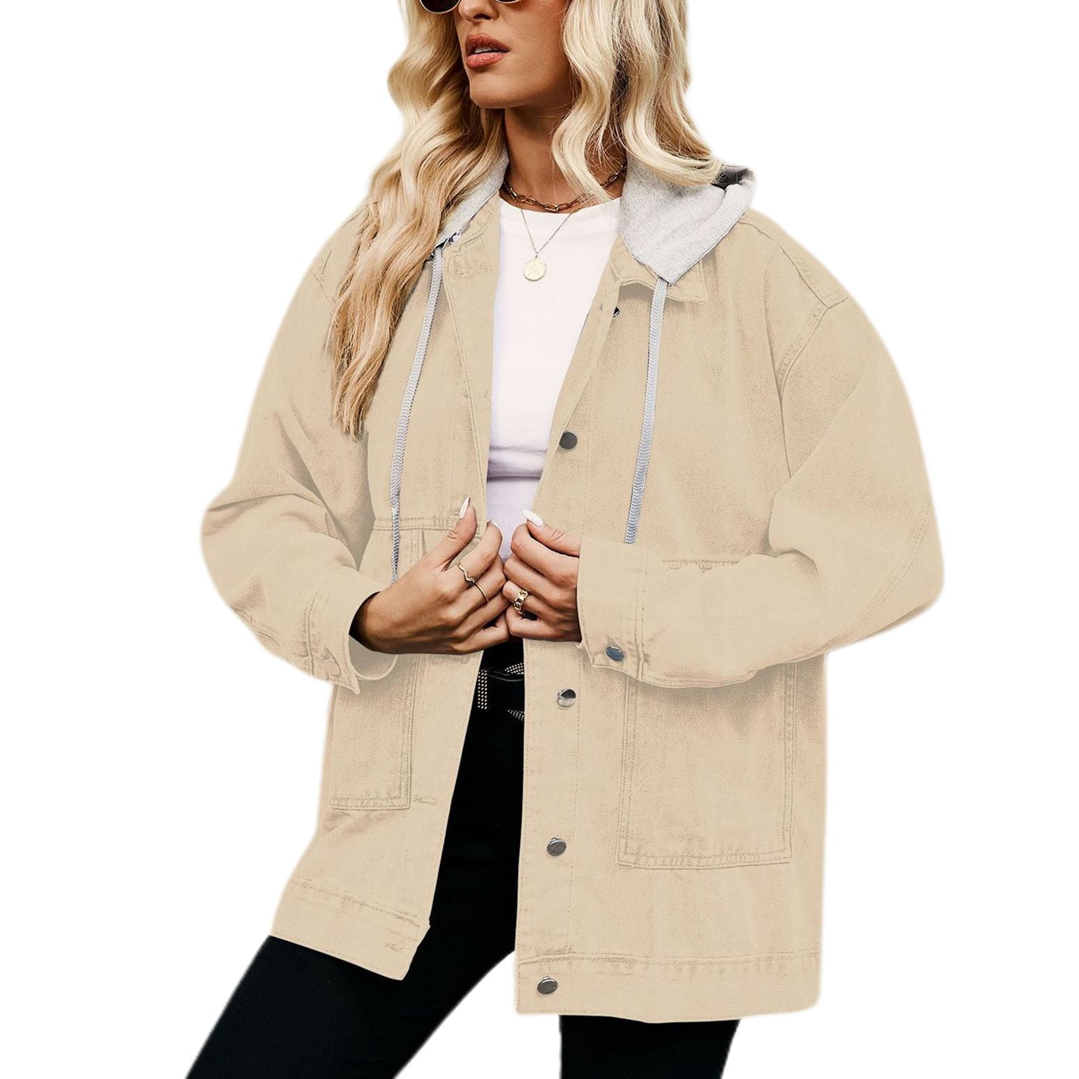 SWSMCLT Women's Hooded Jean Jacket Soft Light Washed Loose Fit Classic ...