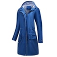 thumbnail image 1 of SWSMCLT Women's Hooded Raincoat Outerwear Long Rain Jacket Midi Windbreaker Pockets Water-resistant Spring Anorak Coat Casual Full Zip Blue Large, 1 of 5