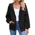 thumbnail image 1 of SWSMCLT Women's Hooded Sweatshirt Full Zip Hoodie Fashion Long Sleeve Winter Fall Comfy Casual Zip Pocket Coat Black XX-Large, 1 of 2