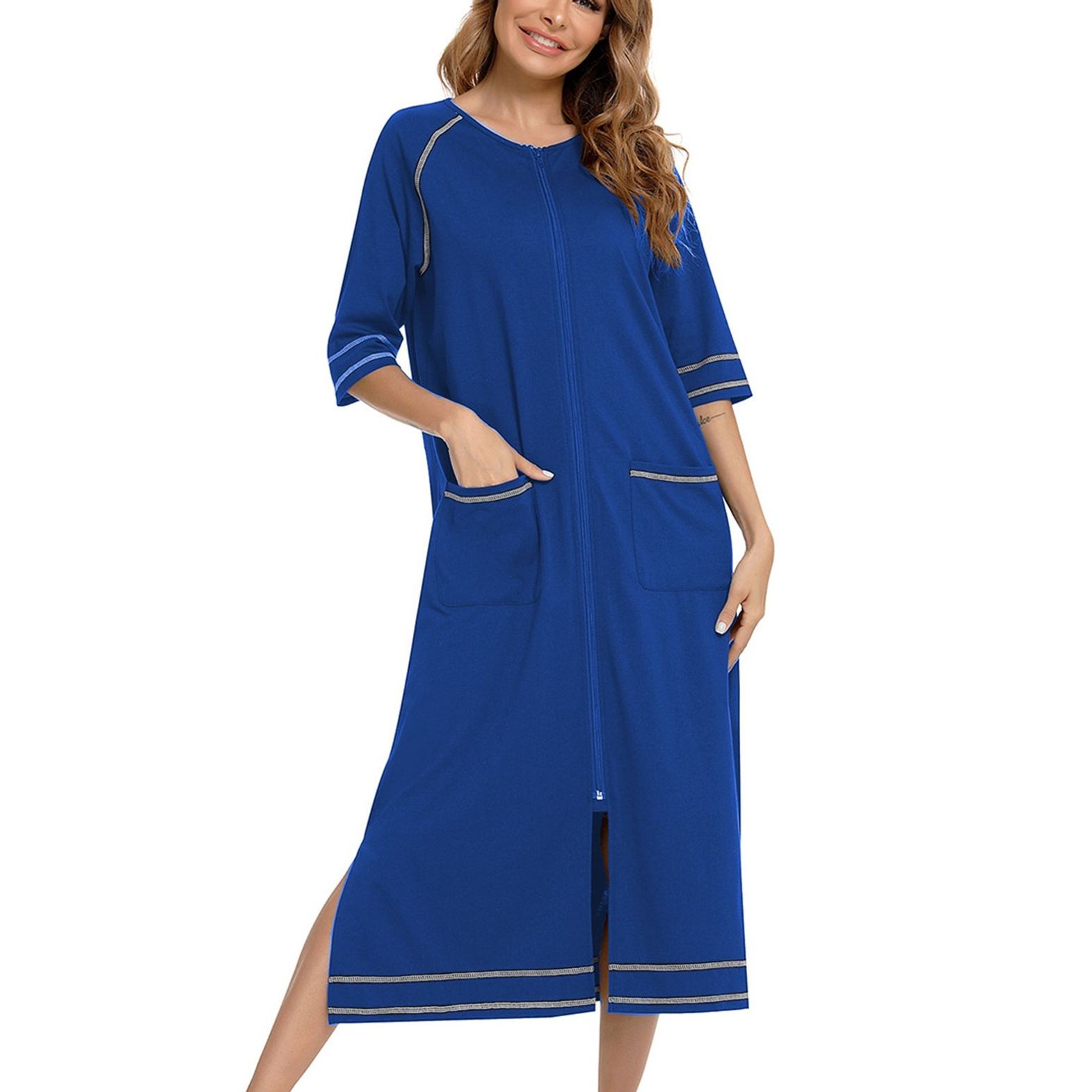 SWSMCLT Women's House Coat Maternity Robe Pocket Zipper Loose Sleepwear ...
