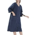 thumbnail image 1 of SWSMCLT Women's House Coat Soft Robe Knee Length V Neck Housecoat 3/4 Sleeve Cool Nightgown Pocket Zip Up Zipper Lightweight Waffle House Dress Navy X-Large, 1 of 4