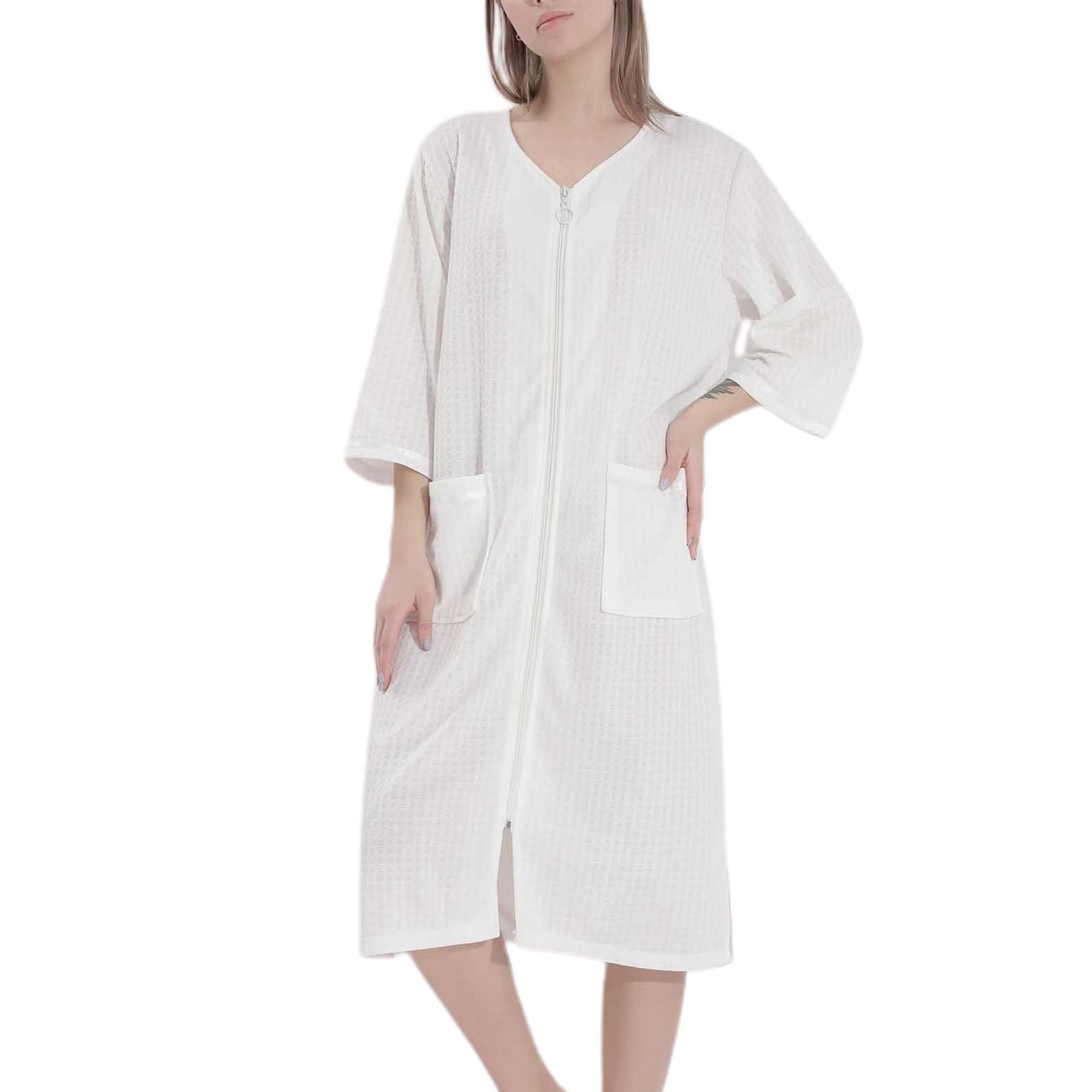 SWSMCLT Women's House Coat Soft Robe Knee Length V Neck Housecoat 3/4 ...