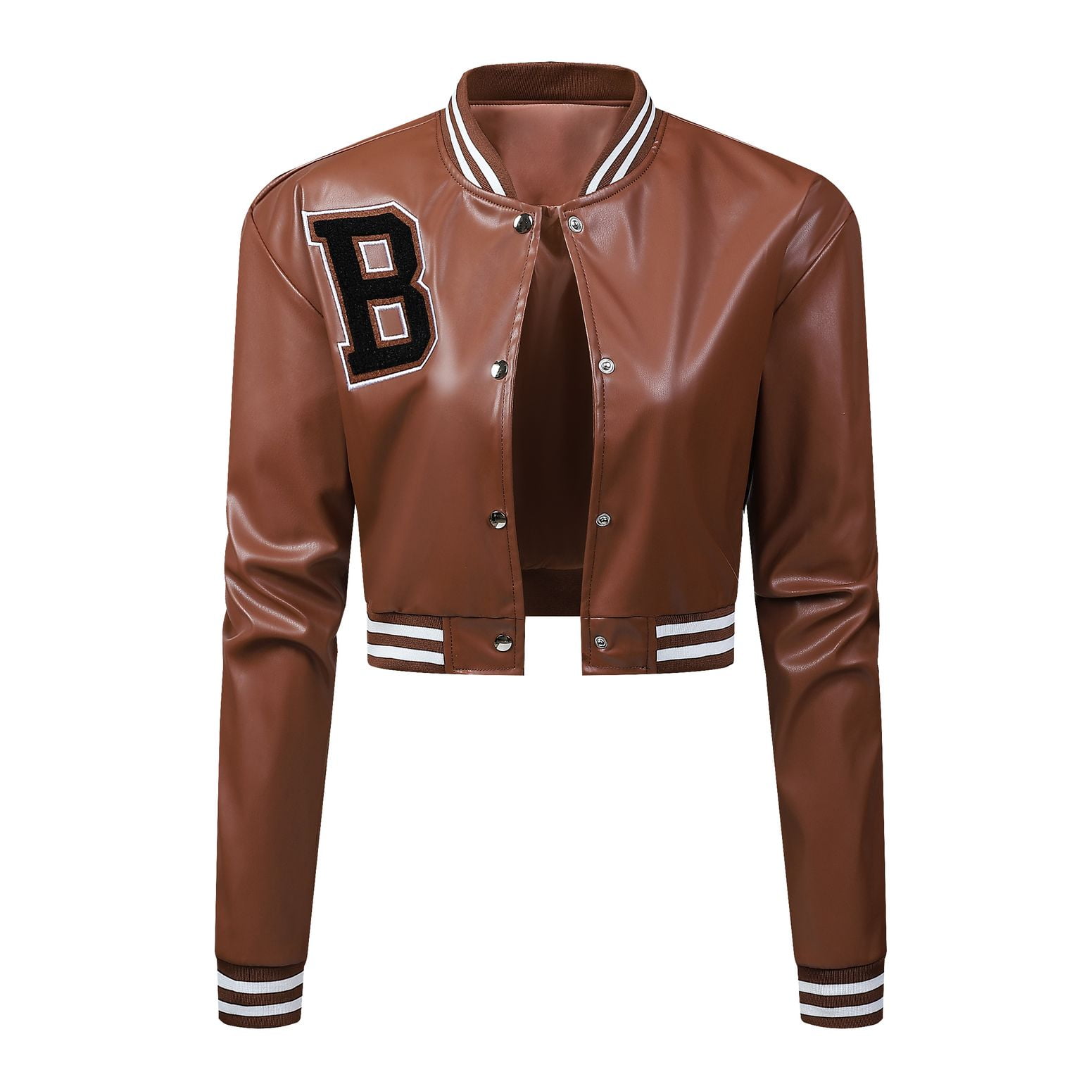 SWSMCLT Women's Jacket Long Sleeve Vintage Fitted Fashion Cute Crop Coat Faux Leather PU Cropped Top Brown Medium