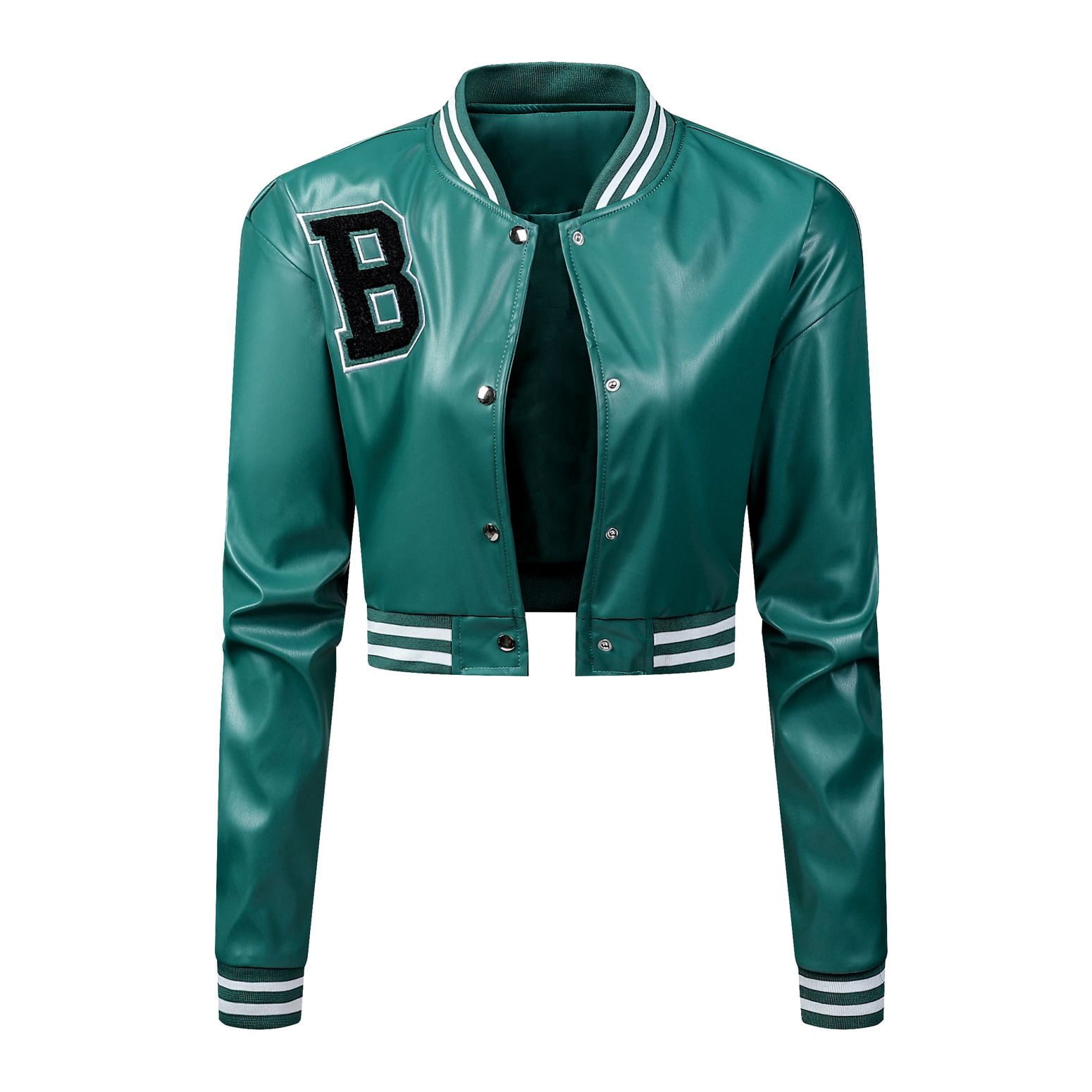 SWSMCLT Women's Jacket Long Sleeve Vintage Fitted Fashion Cute Crop Coat Faux Leather PU Cropped Top Green Medium