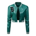 thumbnail image 1 of SWSMCLT Women's Jacket Long Sleeve Vintage Fitted Fashion Cute Crop Coat Faux Leather PU Cropped Top Green Small, 1 of 1