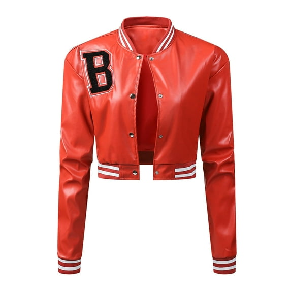 SWSMCLT Women's Jacket Long Sleeve Vintage Fitted Fashion Cute Crop Coat Faux Leather PU Cropped Top Orange Large