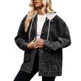 thumbnail image 1 of SWSMCLT Women's Jean Jacket Light Washed Coat Hooded Denim Jacket Long Sleeve Top Spring Soft Oversized Baggy Classic Western Casual Pocket Black X-Large, 1 of 5
