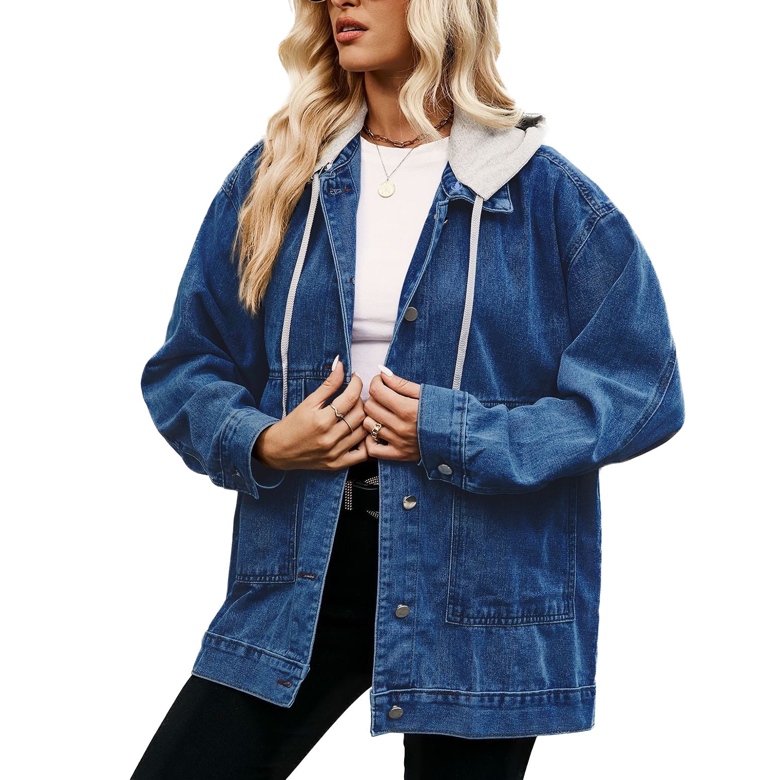 SWSMCLT Women's Jean Jacket Light Washed Coat Hooded Denim Jacket Long ...