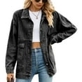 thumbnail image 1 of SWSMCLT Women's Jean Jacket Soft Light Washed Spring Button Down Oversized Baggy Collared Pocket Denim Jacket Loose Fit Classic Fall Top Long Sleeve Dark Grey X-Large, 1 of 5