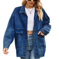 thumbnail image 1 of SWSMCLT Women's Jean Jacket Soft Light Washed Spring Button Down Oversized Baggy Collared Pocket Denim Jacket Loose Fit Classic Fall Top Long Sleeve Dark Blue Medium, 1 of 5