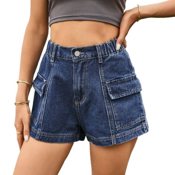 SWSMCLT Women's Jean Shorts Short Denim Shorts Mid Thigh Comfy Summer Slim Fit Chino Lounge Soft Boyshorts Dark Blue XX-Large