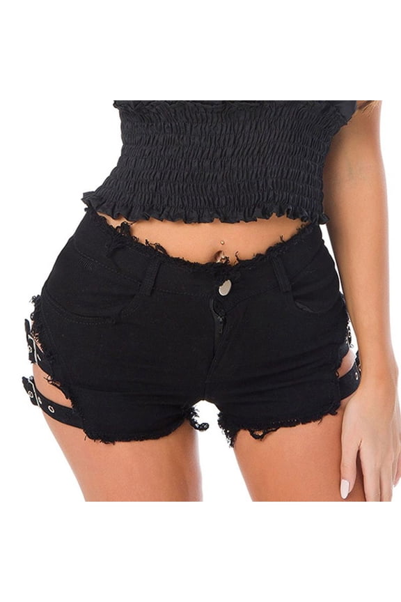 Women's Jean Shorts Slim Fit Casual Short Skinny Denim Shorts Pocket High Waisted Fall Booty Shorts Black X-Small