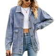 thumbnail image 1 of SWSMCLT Women's Jean Top Soft Jacket Long Sleeve Fall Pocket Ladies 80s Drop Shoulder Coat Oversized Spring Western Classic Blue Small, 1 of 5