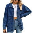 thumbnail image 1 of SWSMCLT Women's Jean Top Soft Jacket Long Sleeve Fall Pocket Ladies 80s Drop Shoulder Coat Oversized Spring Western Classic Dark Blue Medium, 1 of 5