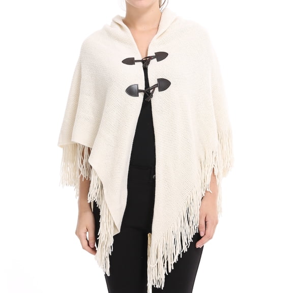 SWSMCLT Women's Knit Poncho Cardigan Sweater Solid Knitted Adult Mexican Poncho Wrap Winter Fall Soft Shawl Asymmetrical Cape Sweater Toggle Tassel Fringe Crochet Beige One Size