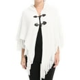 thumbnail image 1 of SWSMCLT Women's Knit Poncho Cardigan Sweater Solid Knitted Adult Mexican Poncho Wrap Winter Fall Soft Shawl Asymmetrical Cape Sweater Toggle Tassel Fringe Crochet White One Size, 1 of 3